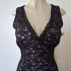 90s Black Lace Dress Asymmetrical Hem Fitted Cocktail Evening Party  Fairy
